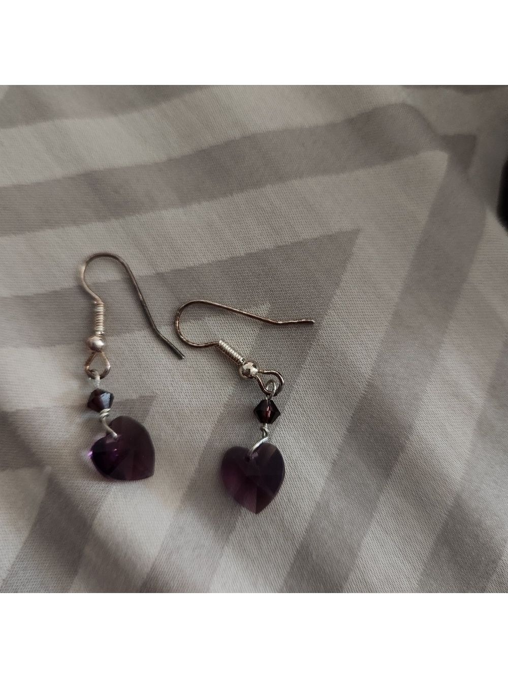 Handmade Amethyst Heart on 14k wire earrings